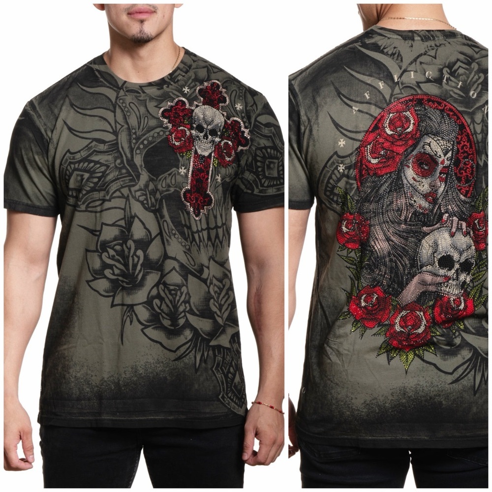 Affliction Descending Fate embelished Tee, Black Label, size 4XL
